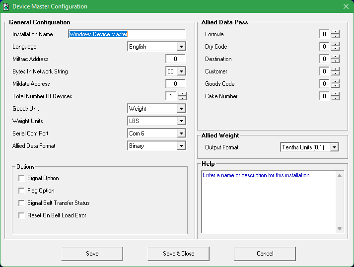 Device Master System Config